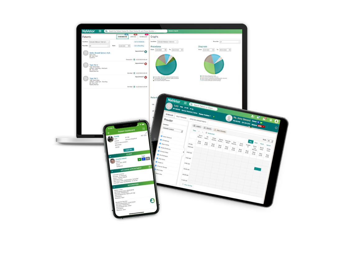 NaVetor running on a laptop, a tablet and a phone